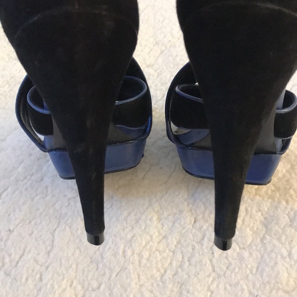 Aldo | Blue And Black Leather and Suede Like Strappy Open Toe Heels Size 38 - Picture 6 of 11